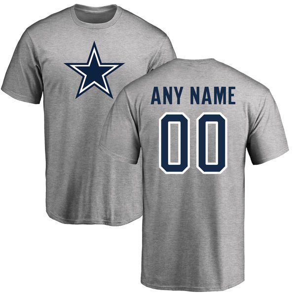 Men Dallas Cowboys NFL Pro Line Gray Custom Name and Number Logo T-Shirt->nfl t-shirts->Sports Accessory